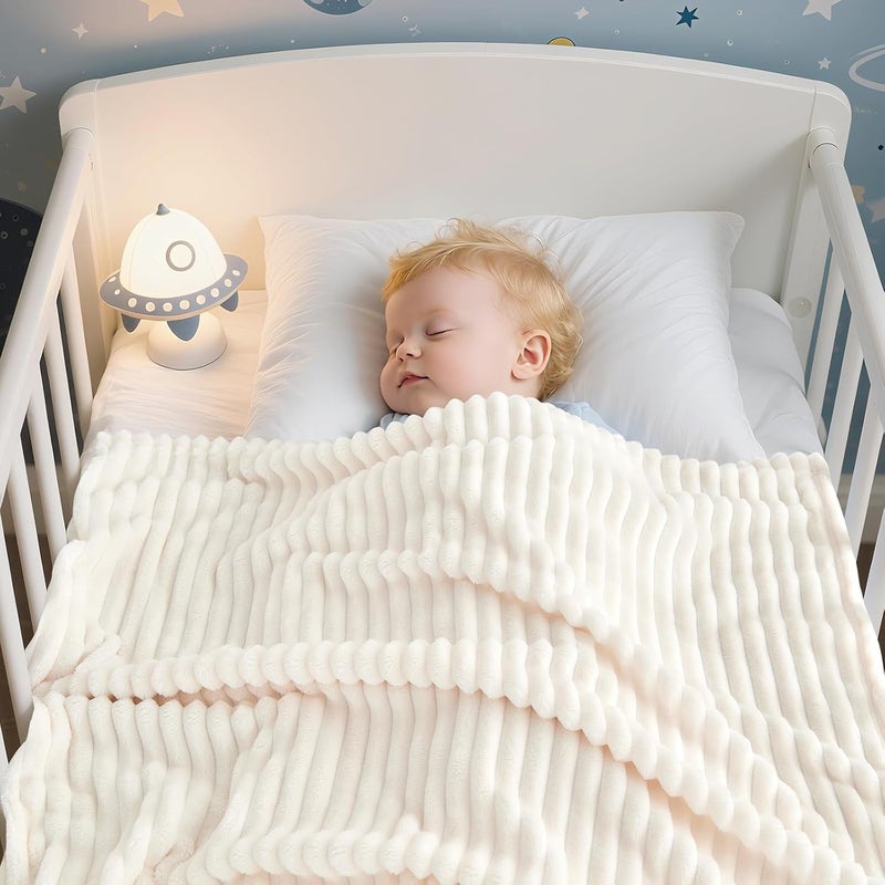 Eonkasp Soft Fleece Baby Blanket Ultra Cozy Baby Blankets for Boys Girls Warm and Lightweight Infant Toddler Newborn Receiving Gift with Reversible Stripes for Crib Stroller, 30x40 Inch, Cream - Image 3